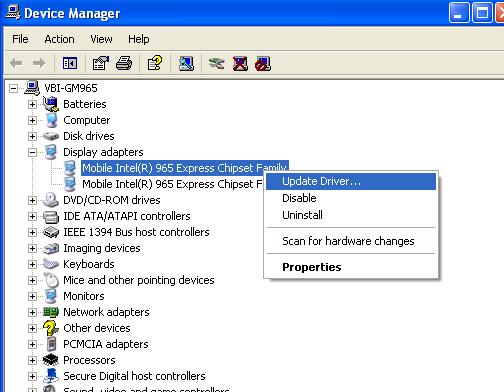 mobile intel 965 express chipset family driver update windows 7